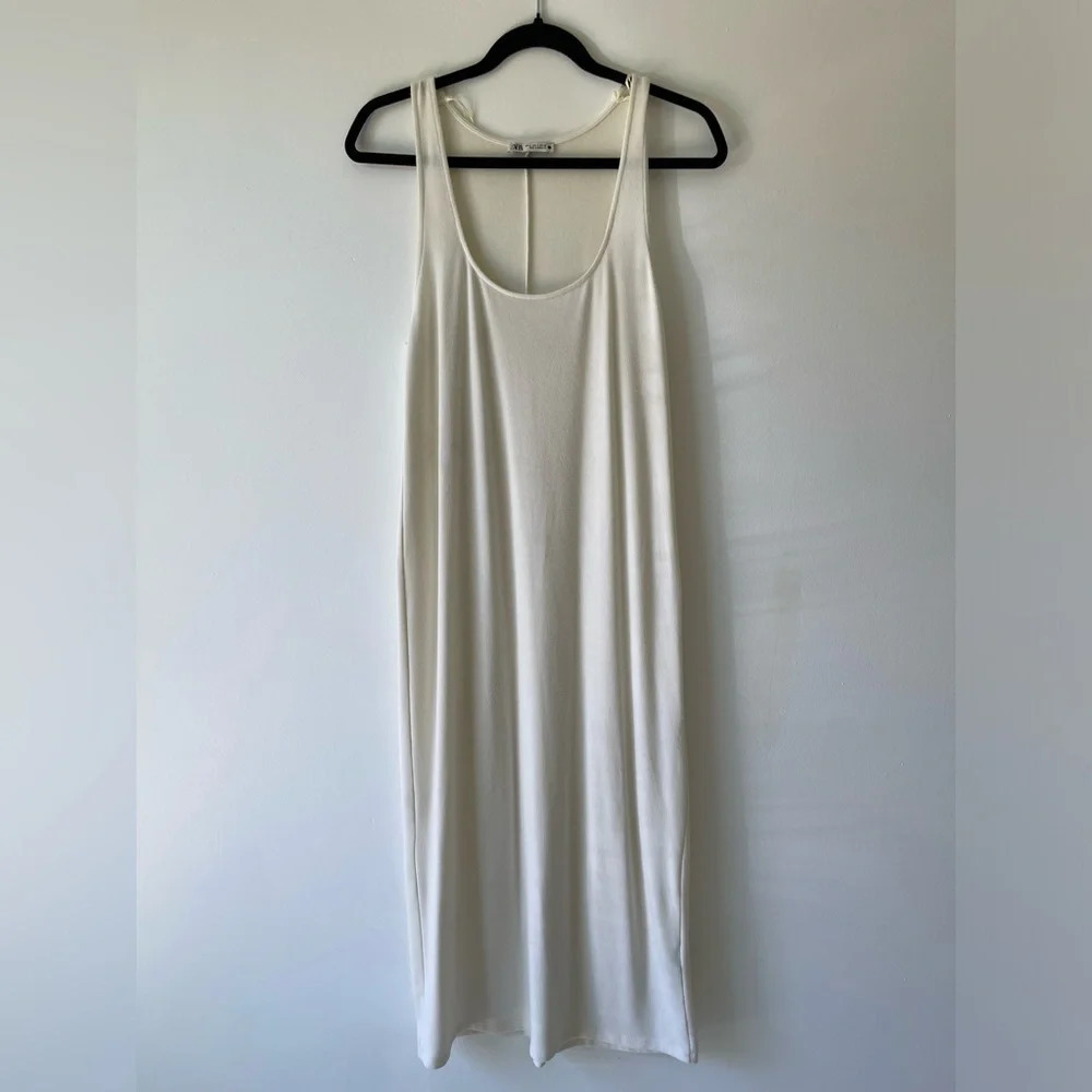 Zara strappy knit viscose blend sleeveless midi dress ivory size S